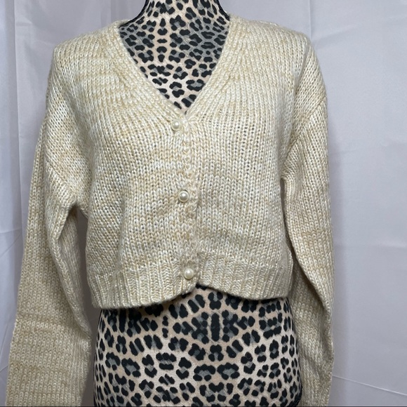 ASOS Sweaters - Asos NA-KD pearl detail cardigan in beige Size M NWT